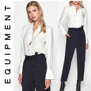 NWT xs 0 2 Equipment Andrea silk jumpsuit $550 old money black white boss